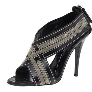 Giuseppe Zanotti Black Leather Chain Crisscross Sandals Heels